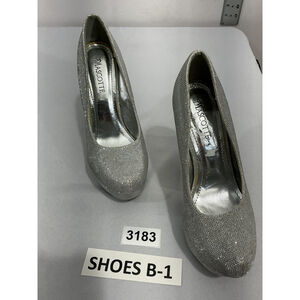 Womans Mascotte Linda Size 9 Silver Sparkly Slip On Platform Stiletto Pumps
